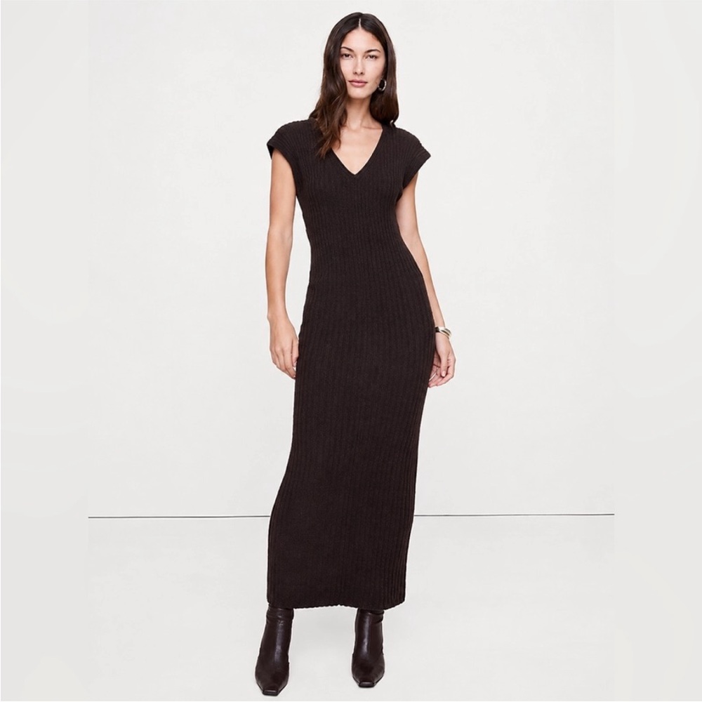 NWT! Banana Republic Brown Merino Cotton Open Back Maxi Dress - Size XXL 🍐